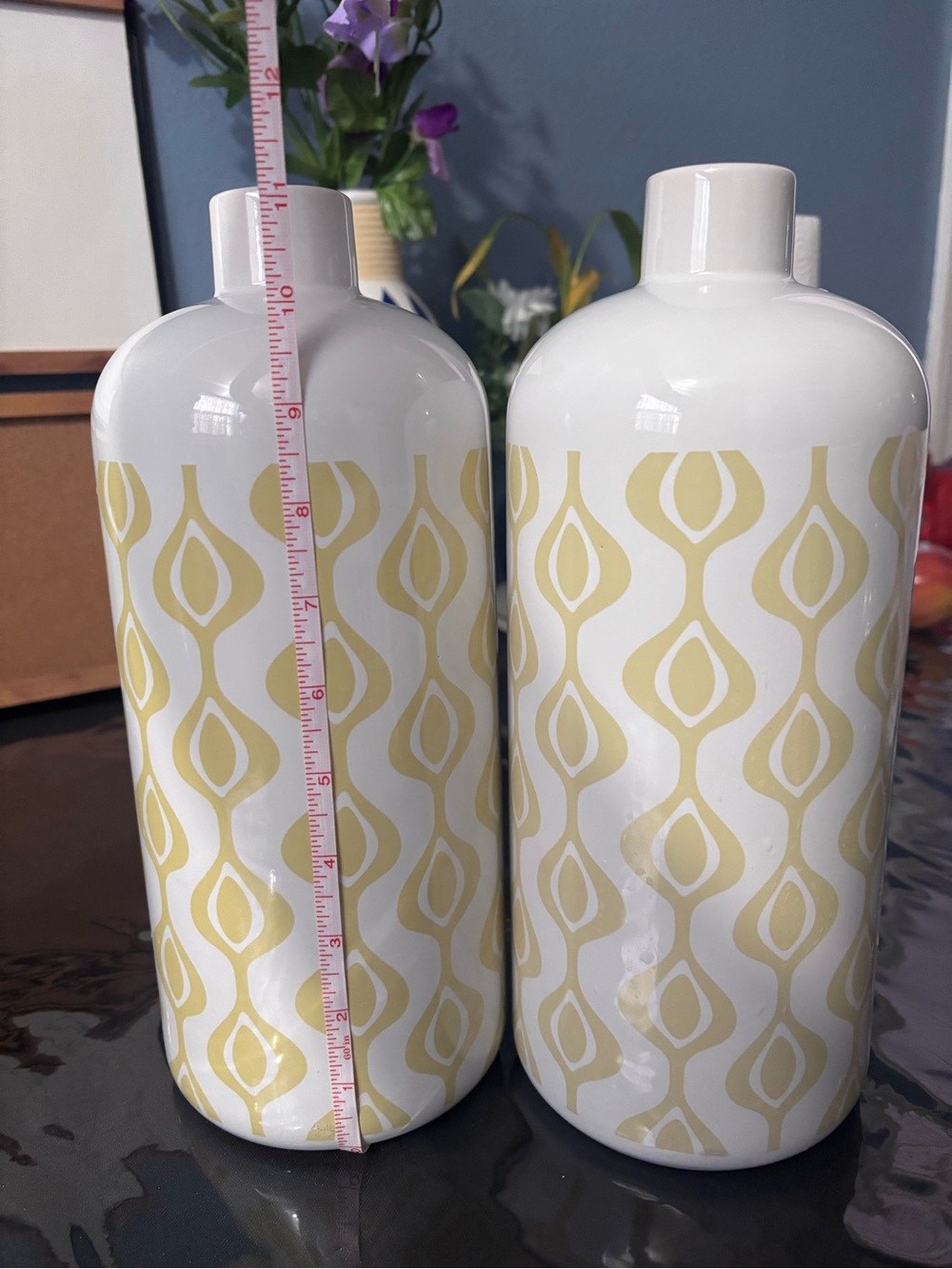 Decorative White and Yellow Ceramic Vase Pair - Modern Home Accents